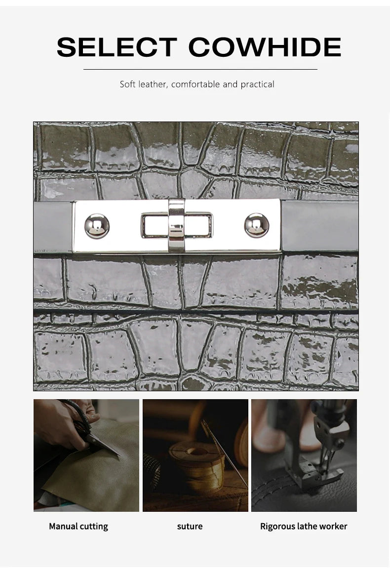 Premium Cowhide Crocodile Print Handheld Crossbody Bag