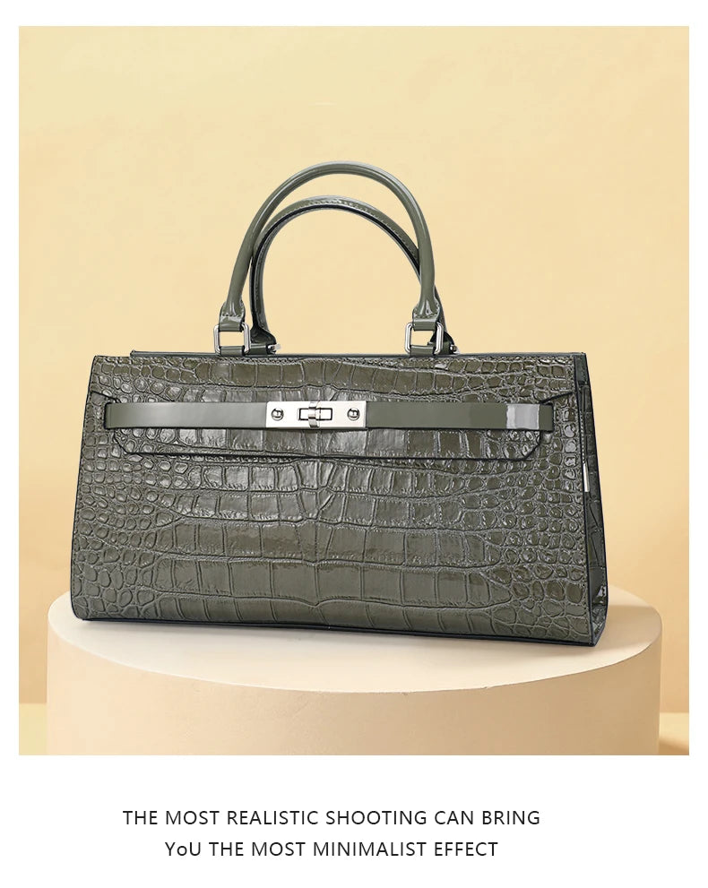 Premium Cowhide Crocodile Print Handheld Crossbody Bag