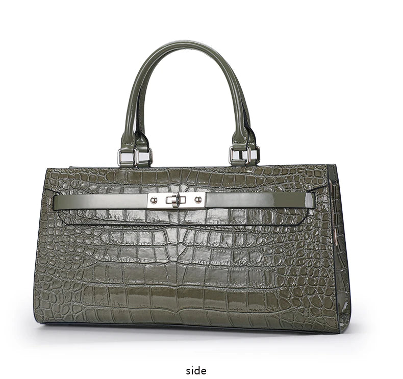 Premium Cowhide Crocodile Print Handheld Crossbody Bag