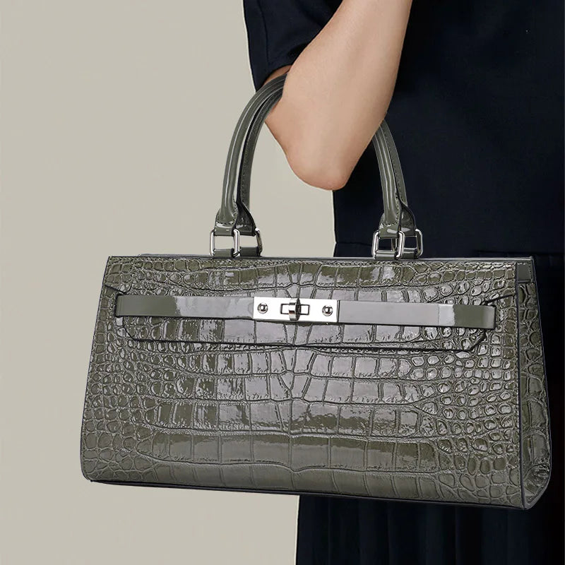 Premium Cowhide Crocodile Print Handheld Crossbody Bag