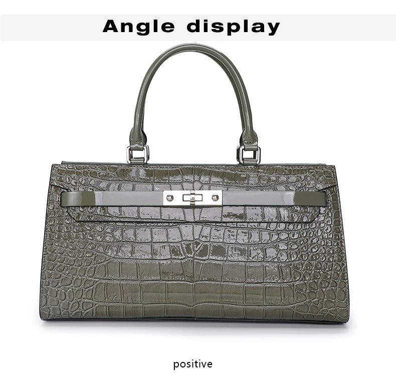 Premium Cowhide Crocodile Print Handheld Crossbody Bag