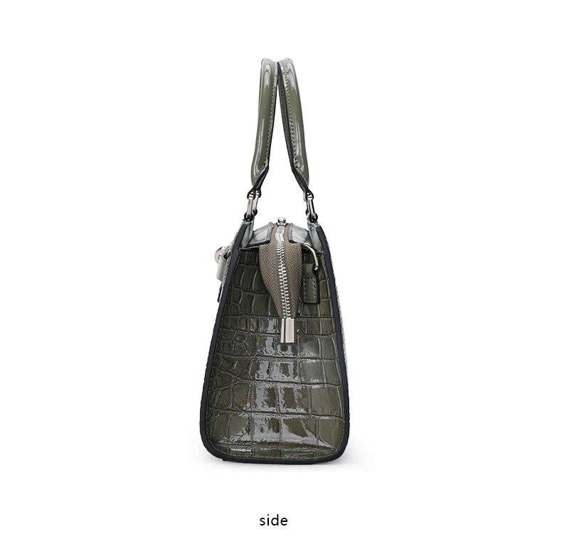 Premium Cowhide Crocodile Print Handheld Crossbody Bag