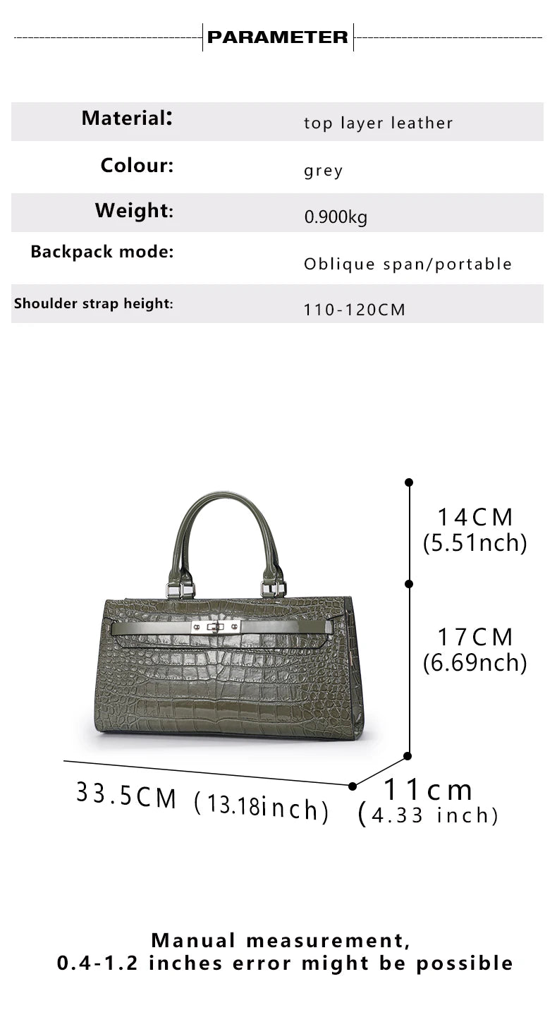 Premium Cowhide Crocodile Print Handheld Crossbody Bag
