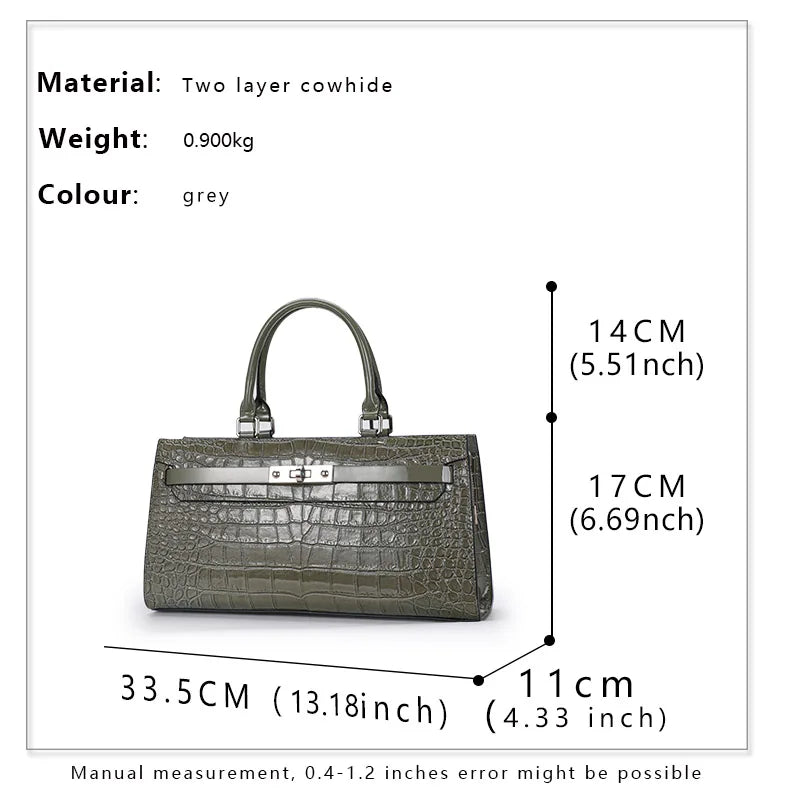 Premium Cowhide Crocodile Print Handheld Crossbody Bag