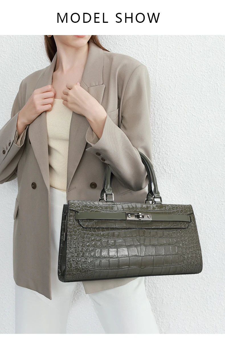Premium Cowhide Crocodile Print Handheld Crossbody Bag