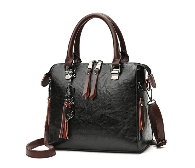 Yogodlns Vintage Cat Tassel Luxury Handbag Women Bags Double Zipper Crossbody Bags Shoulder Bag Casual Shell Tote Ladie