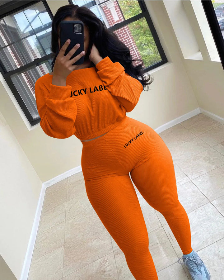 Women's Ribbed Two-Piece Tracksuit Set