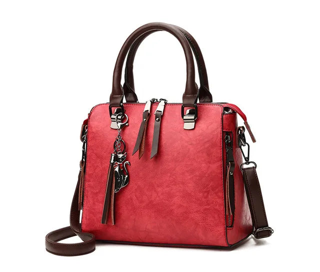 Yogodlns Vintage Cat Tassel Luxury Handbag Women Bags Double Zipper Crossbody Bags Shoulder Bag Casual Shell Tote Ladie