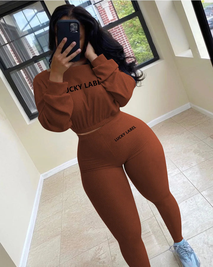 Women's Ribbed Two-Piece Tracksuit Set