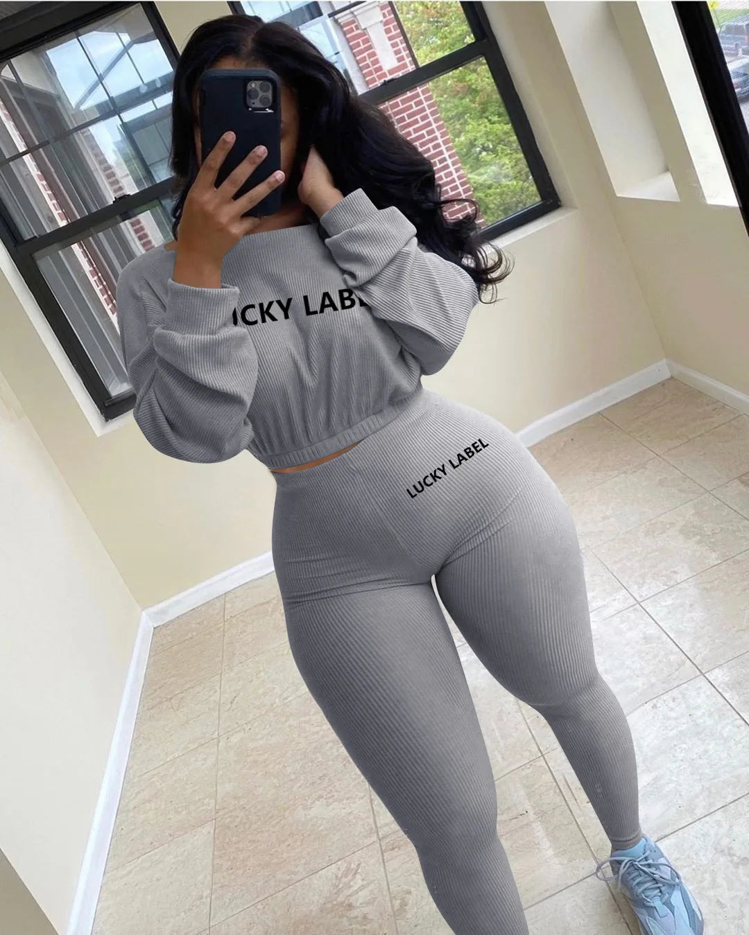 Women's Ribbed Two-Piece Tracksuit Set