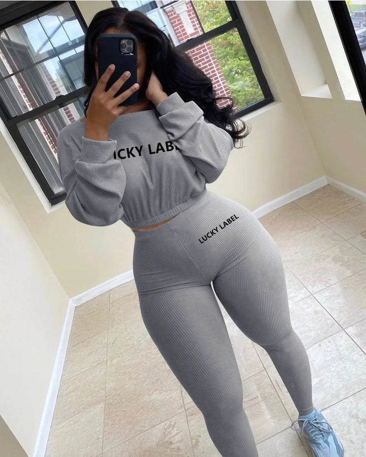 Women's Ribbed Two-Piece Tracksuit Set