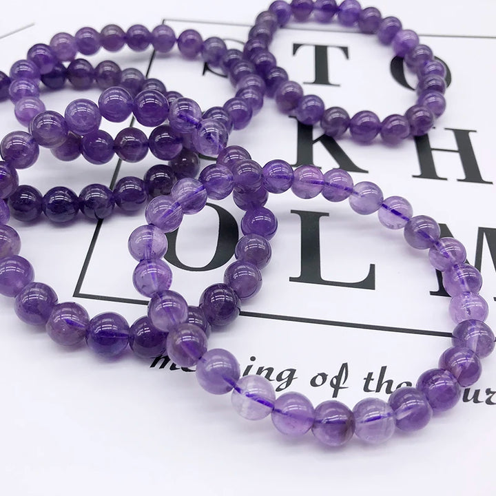 Natural Amethyst Quartz Beaded Stretch Bracelet
