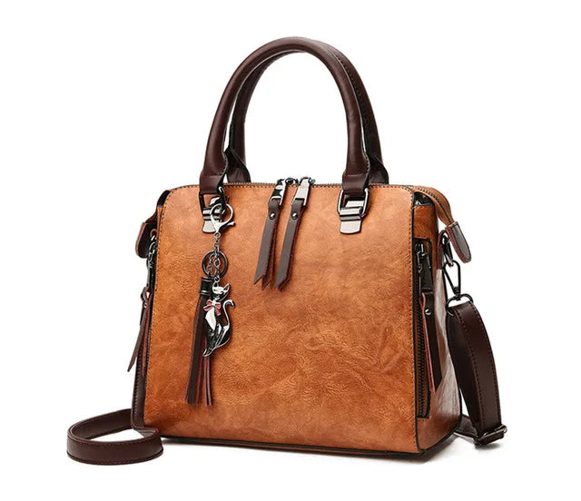 Yogodlns Vintage Cat Tassel Luxury Handbag Women Bags Double Zipper Crossbody Bags Shoulder Bag Casual Shell Tote Ladie