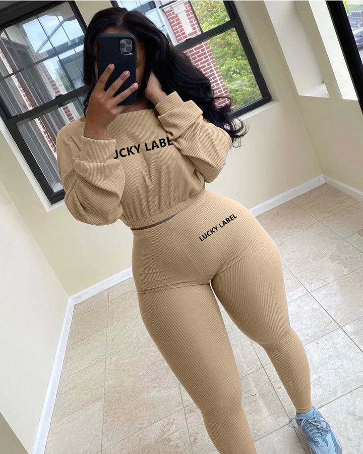 Women's Ribbed Two-Piece Tracksuit Set