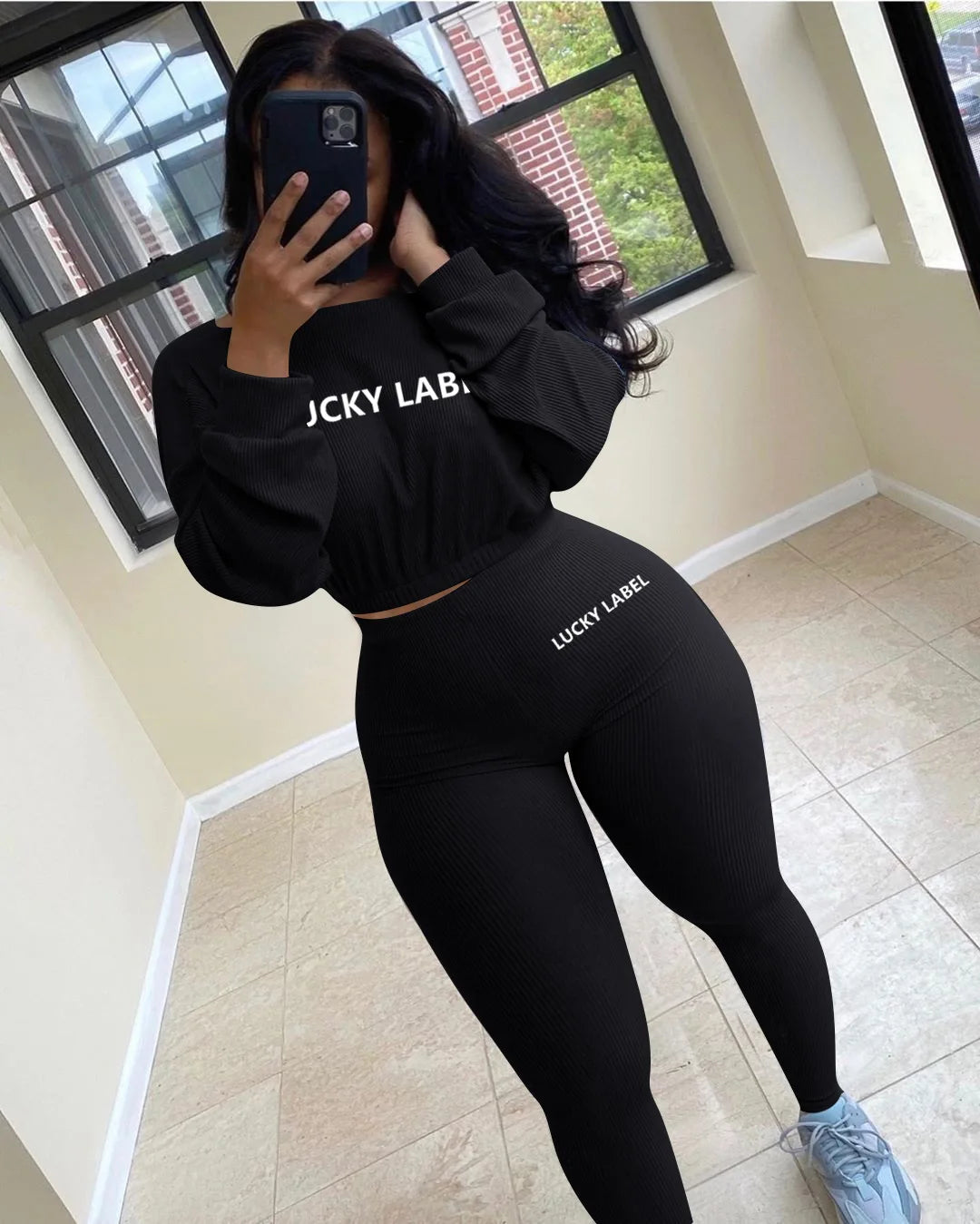 Women's Ribbed Two-Piece Tracksuit Set
