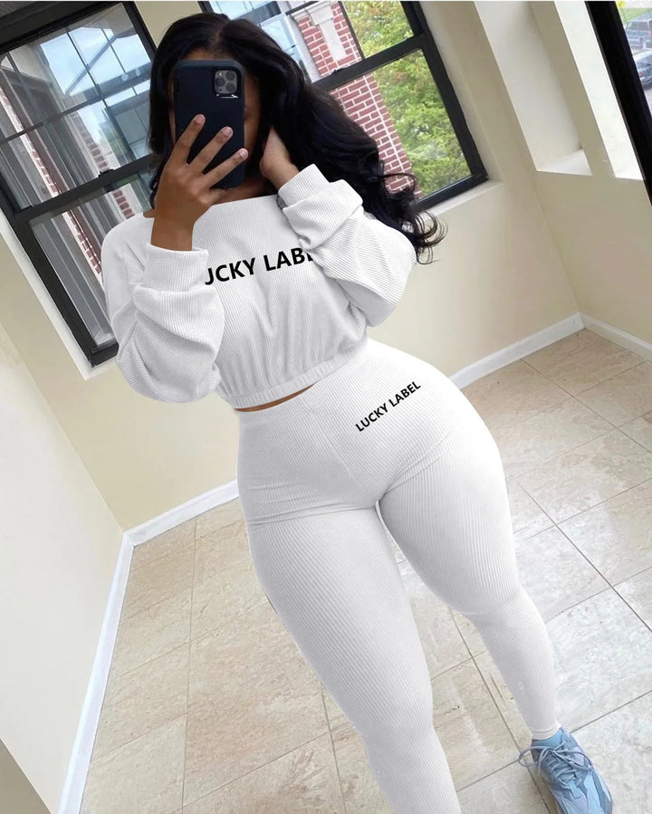 Women's Ribbed Two-Piece Tracksuit Set