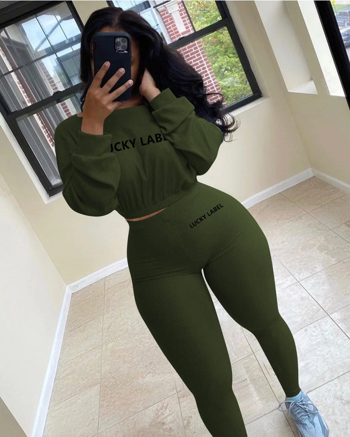 Women's Ribbed Two-Piece Tracksuit Set