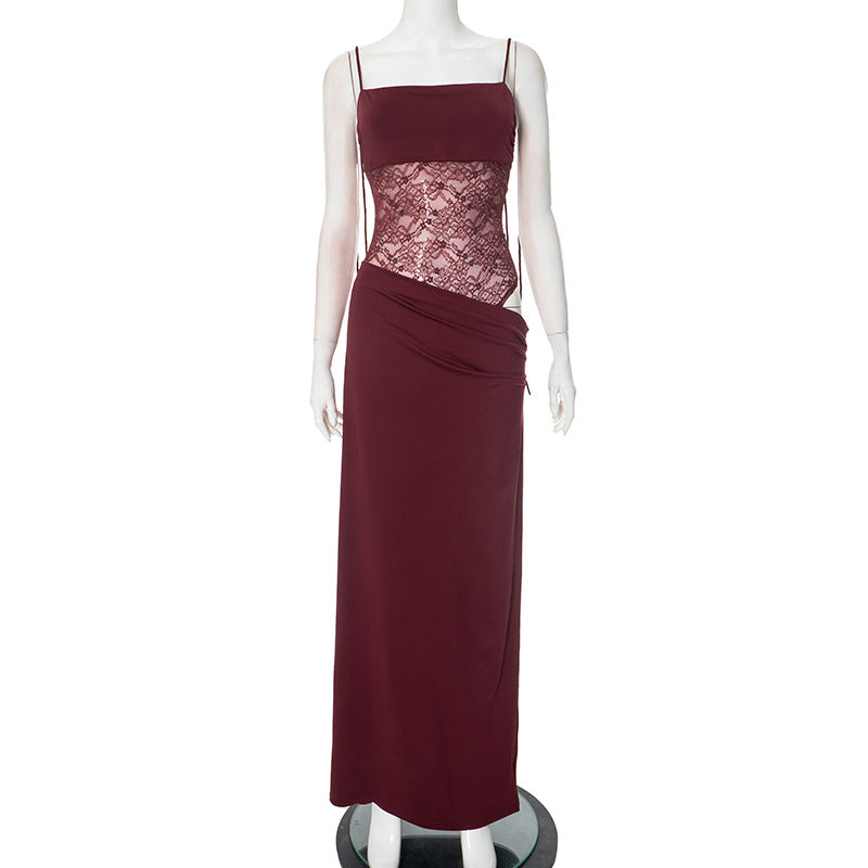 Y2K Lace Suspender Dress – Sexy Long Party Dress