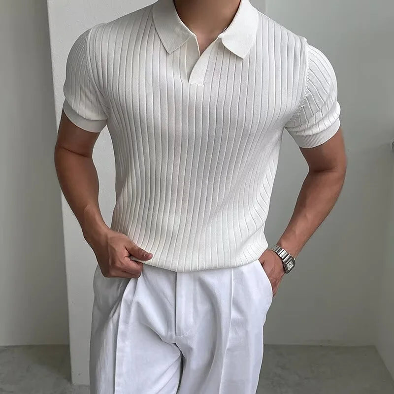 Men's Breathable Knit Polo Shirt – Short Sleeve