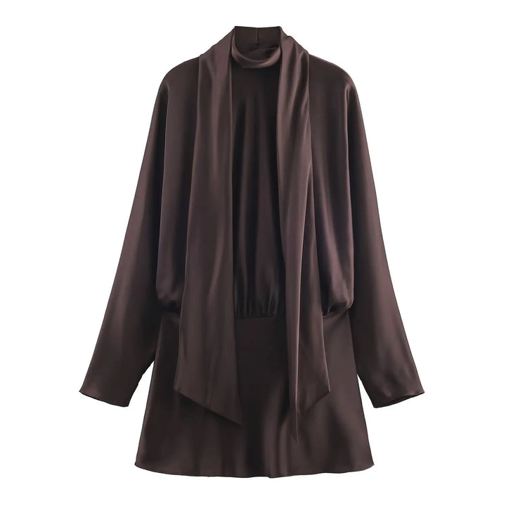Women's Satin Scarf-Collar Party Dress