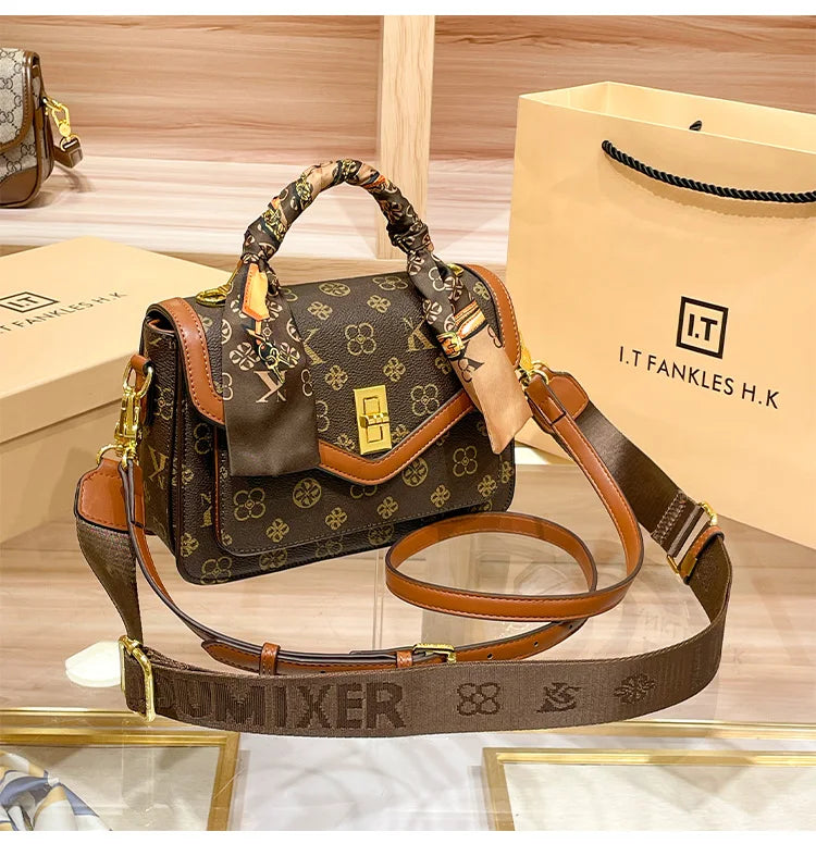 Color Blocked High-End Handbag and Crossbody Shoulder Bag