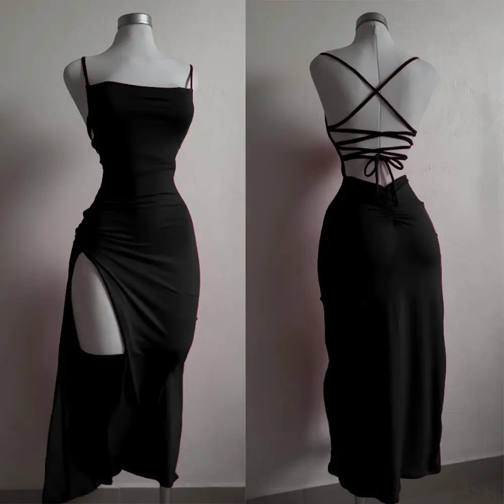 Women's Red & Black Halter Bodycon Midi Dress