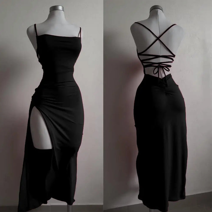 Women's Red & Black Halter Bodycon Midi Dress