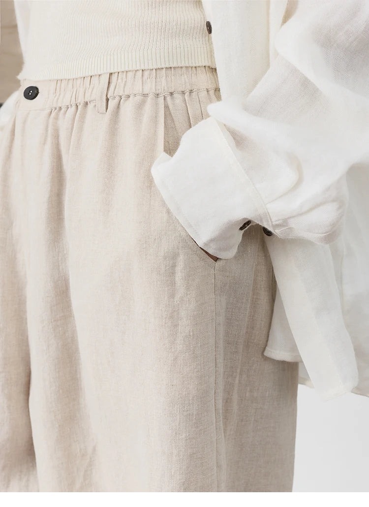 Women's Plus Size Loose Ramie Linen Elastic Waist Casual Pants
