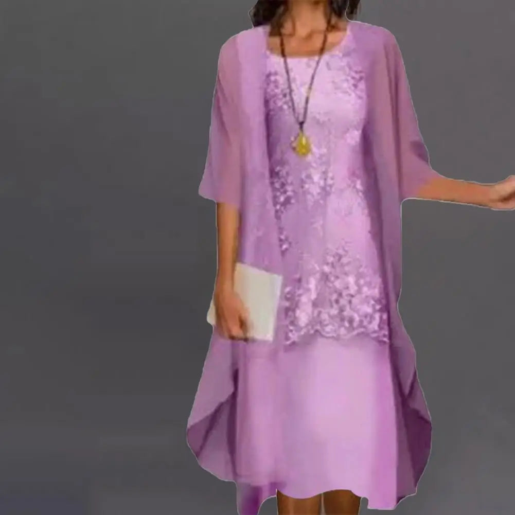 2pcs/Set Spring Summer Dress Women Formal Loose Cardigan Floral Print Large Hem Elegant Chiffon Dress Set Party