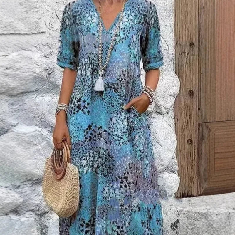 Women's Casual Printed A-Line Midi Dress