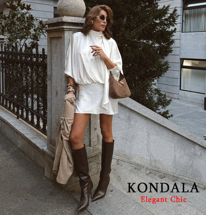 Women's Satin Scarf-Collar Party Dress