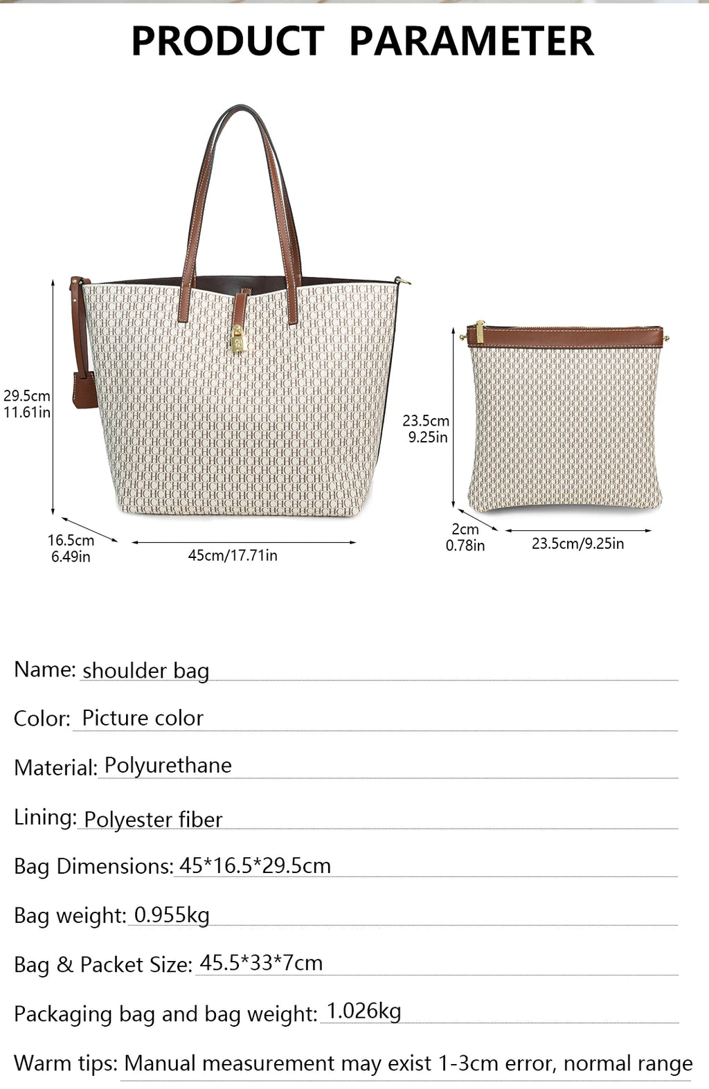 CH Women's Large Capacity Letter Print Shoulder Bag