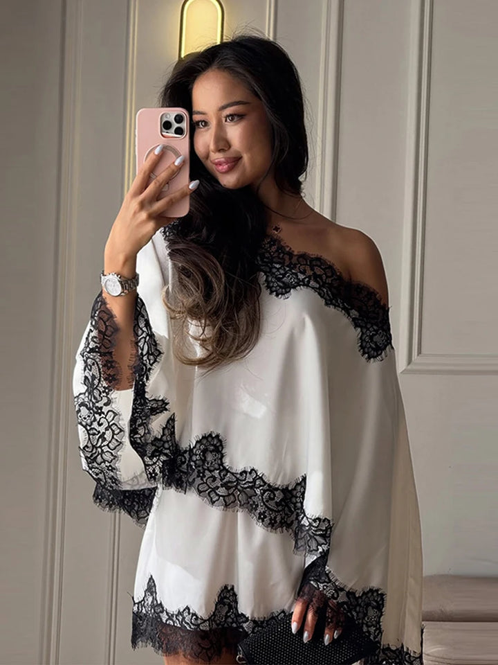 Elegant Lace Off-Shoulder Two-Piece Skirt Set