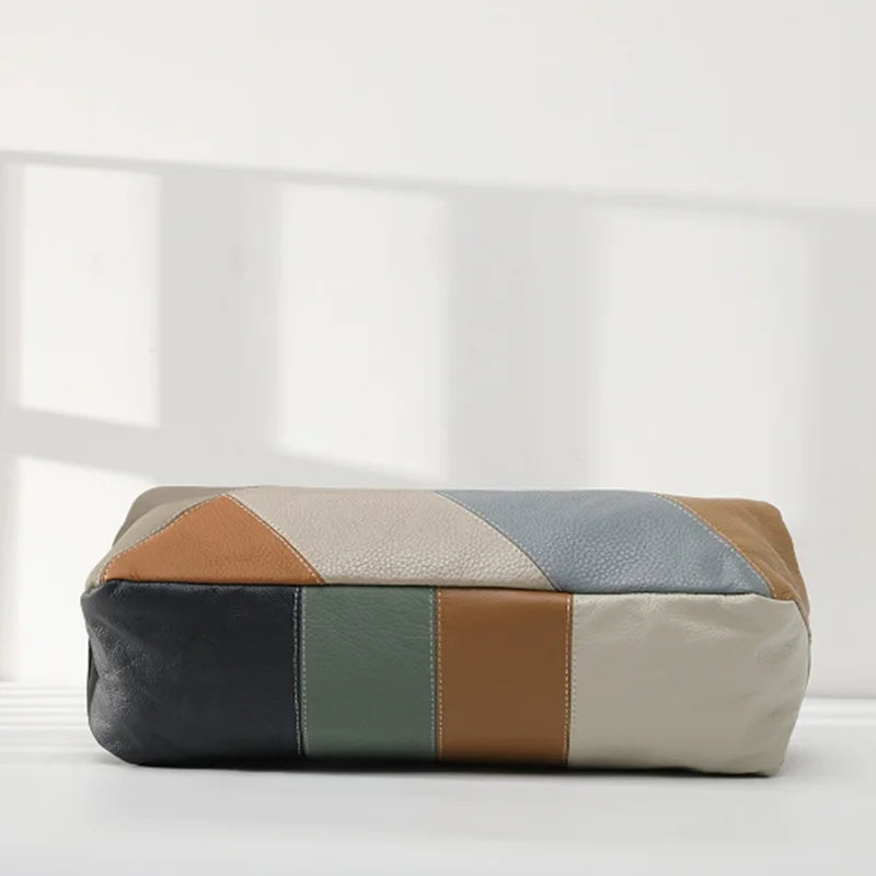 Handcrafted Retro Spliced Cowhide Leather Crossbody and Underarm Bag