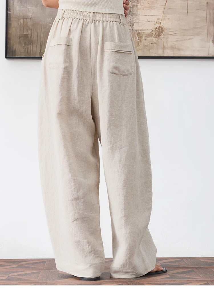 Women's Plus Size Loose Ramie Linen Elastic Waist Casual Pants