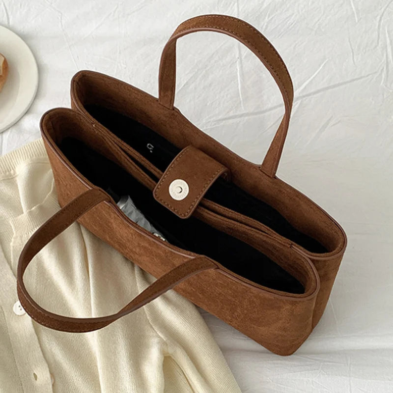 Retro Suede Shoulder Tote Bag for Women