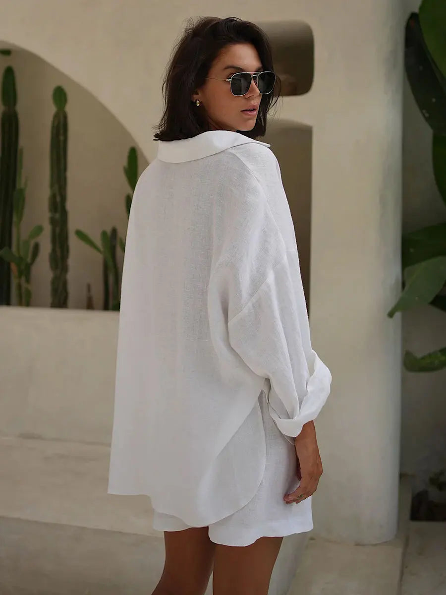 Bornladies 100% Cotton Lantern Sleeve Shirt and Shorts 2-Piece Set