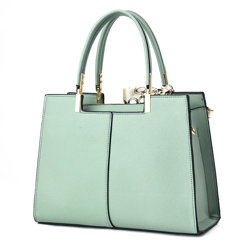 Women's Small Square Shoulder Bag with Silk Scarf Pendant