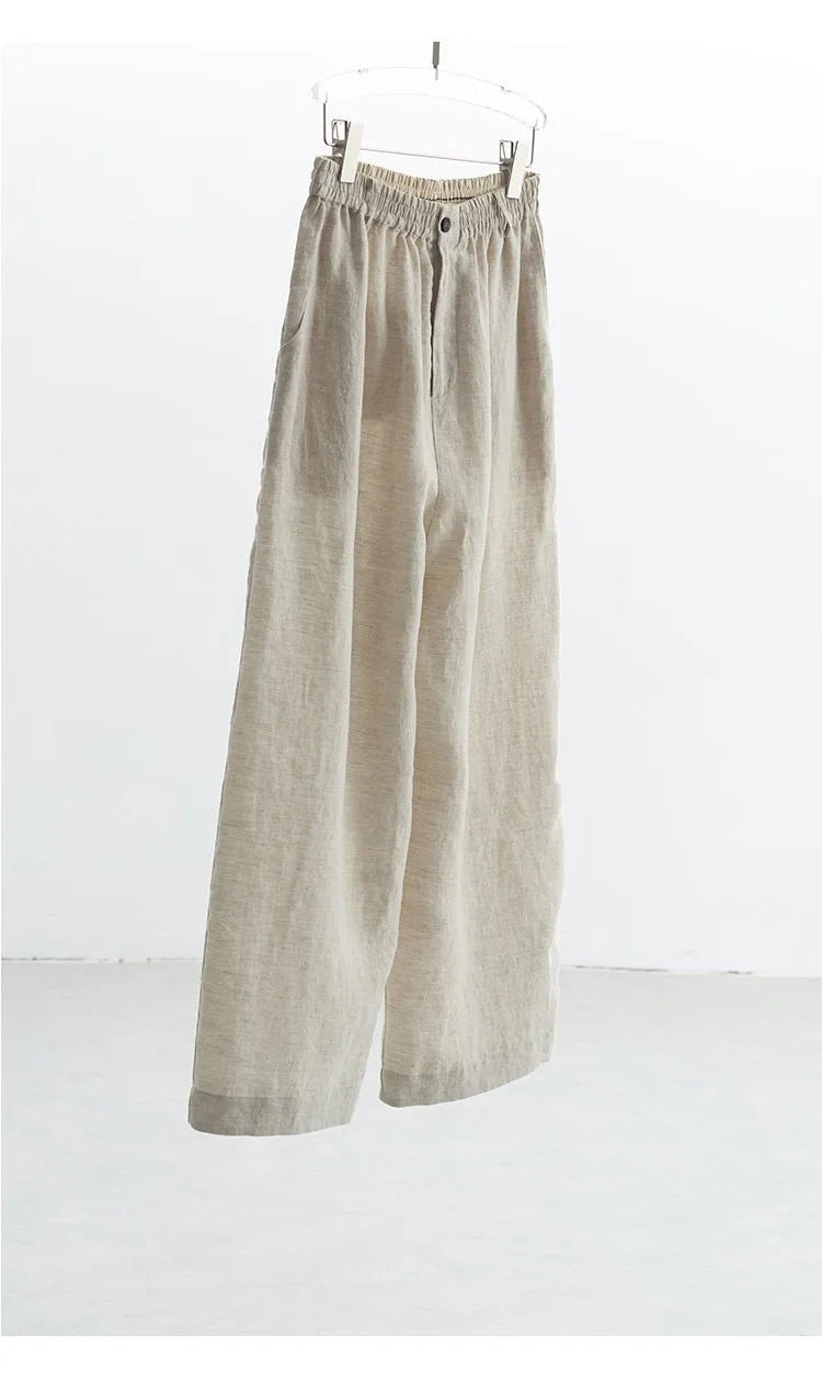 Women's Plus Size Loose Ramie Linen Elastic Waist Casual Pants