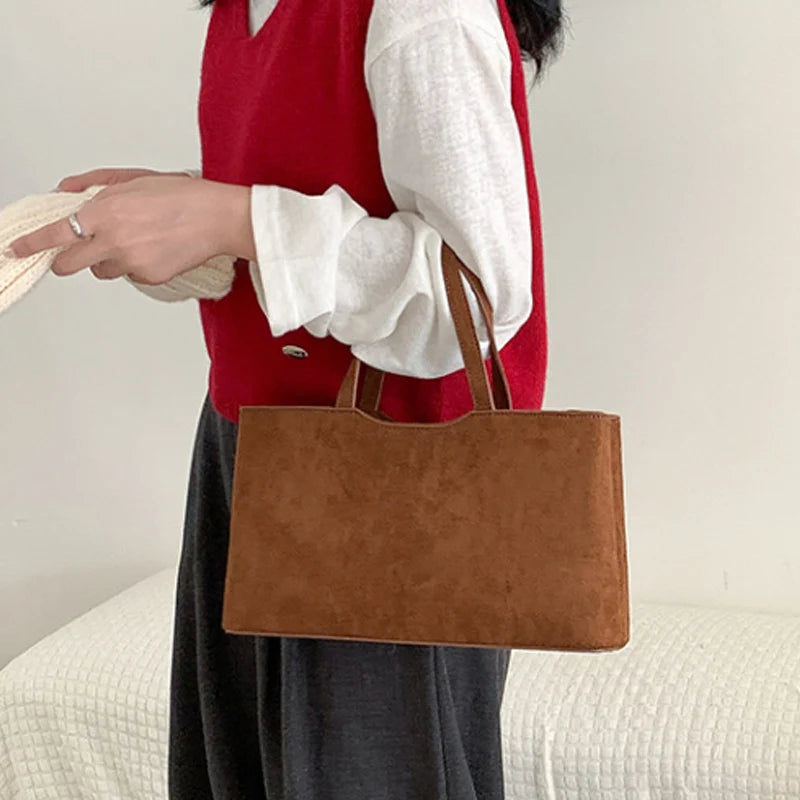 Retro Suede Shoulder Tote Bag for Women