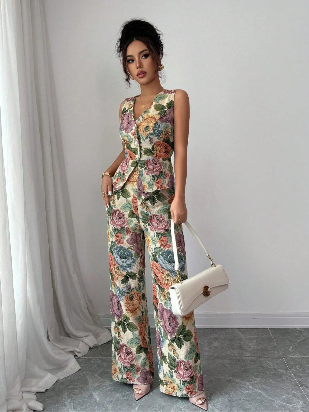 Sleeveless Floral Two-Piece Set