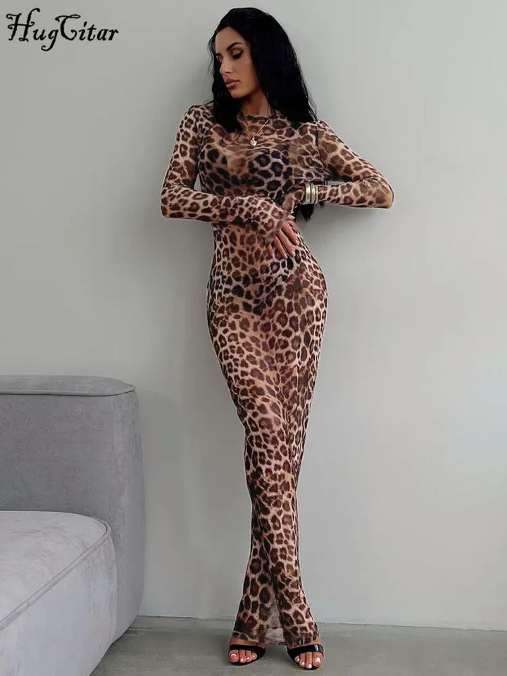 Women's Sheer Long-Sleeve Maxi Dress – Statement Evening Style