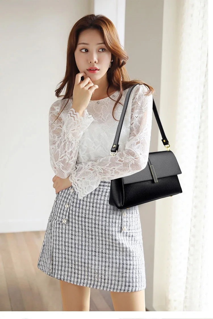 Women's Soft Real Leather Horizontal Crossbody Bag