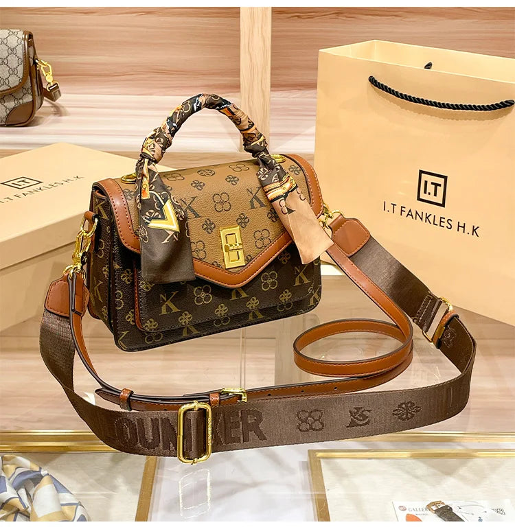 Color Blocked High-End Handbag and Crossbody Shoulder Bag