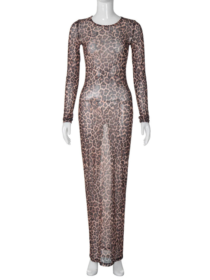 Women's Sheer Long-Sleeve Maxi Dress – Statement Evening Style