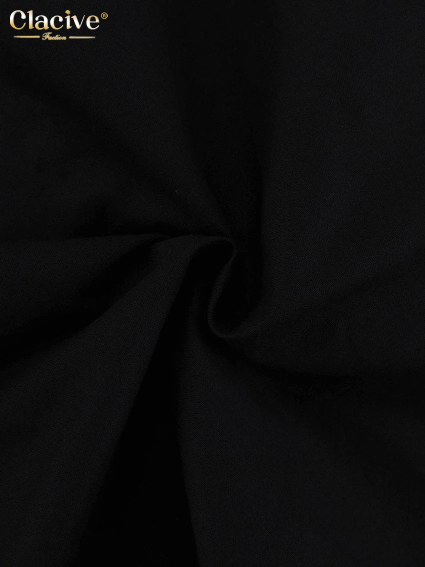 Clacive V-Neck Sleeveless Black Linen Maxi Dress