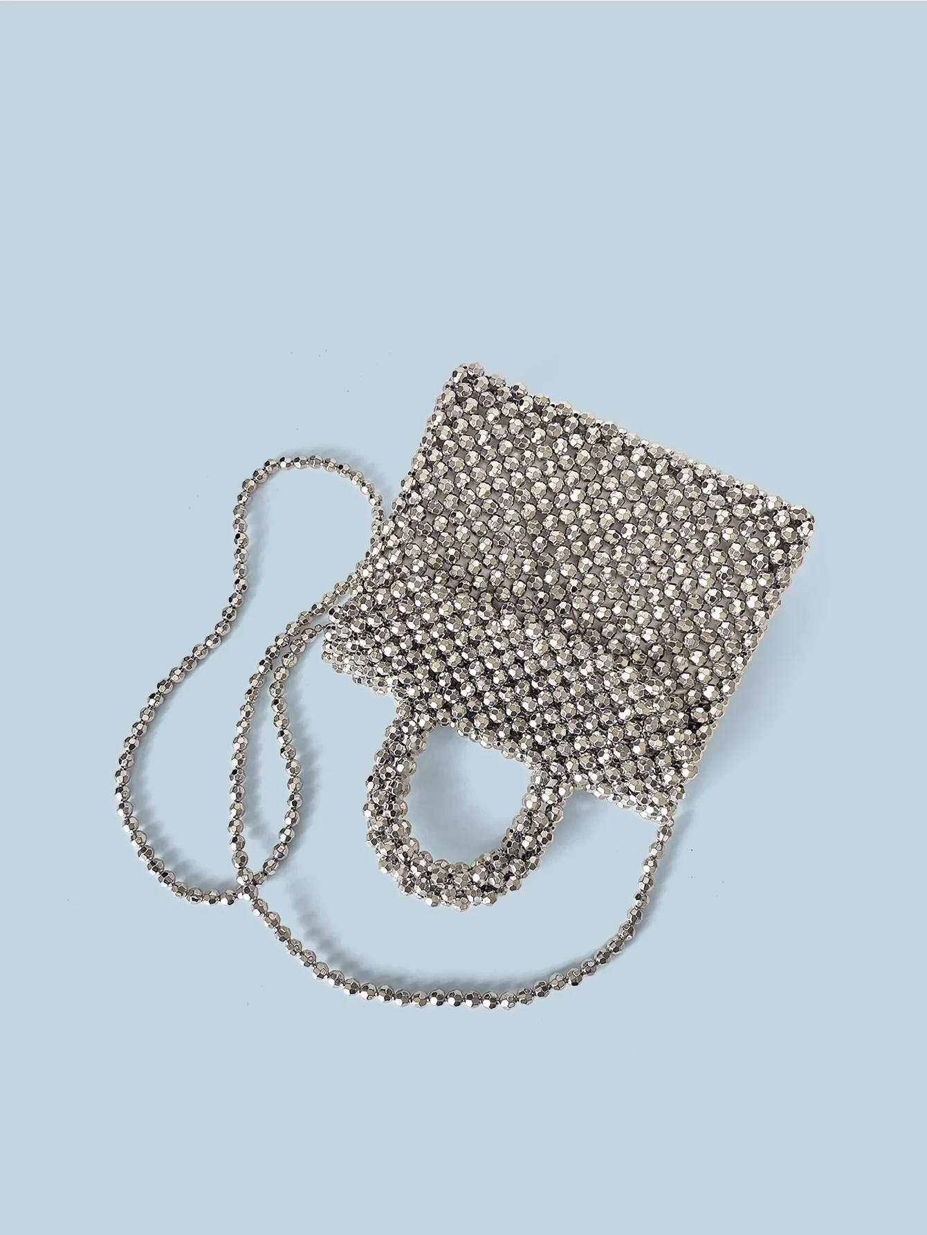 Handmade Silver Woven Bead Dinner Bag
