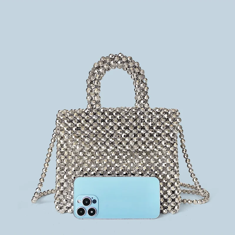 Handmade Silver Woven Bead Dinner Bag