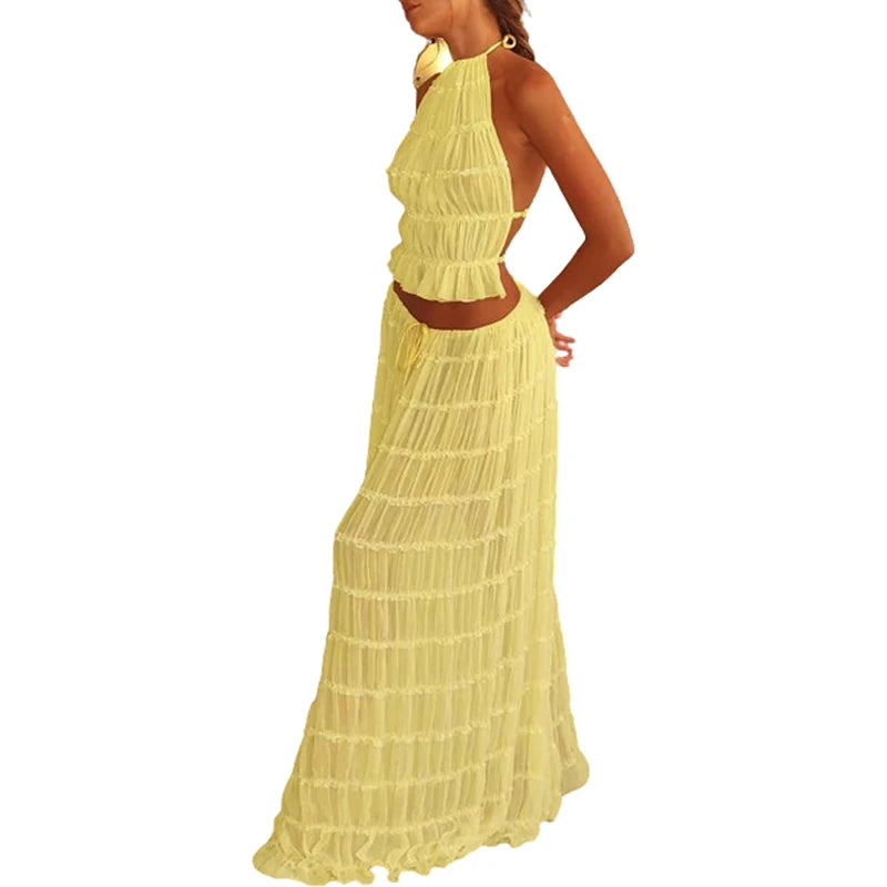 Women's Boho Backless Two-Piece Set