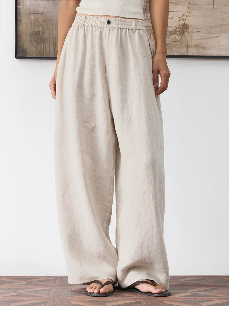 Women's Plus Size Loose Ramie Linen Elastic Waist Casual Pants